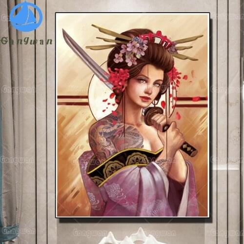 Flower woman diamond painting Japanese samurai,diamond embroidery full drill 3d diy mosaic cross stitch Tattoo Female Geisha art
