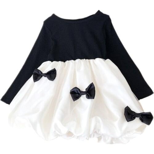 18m-8y Clothes Suit For Girls Winter Baby Cute Bow Long-sleeved Skirts Kids Princess Dress Autumn Warm Fashion Casual Children