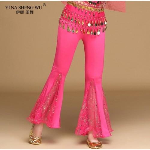 Kids Milk silk Belly Dance Pants 3 Colors Workout Bellydance Costume Pants For Girl Bellydancer Women India Princess Sequins