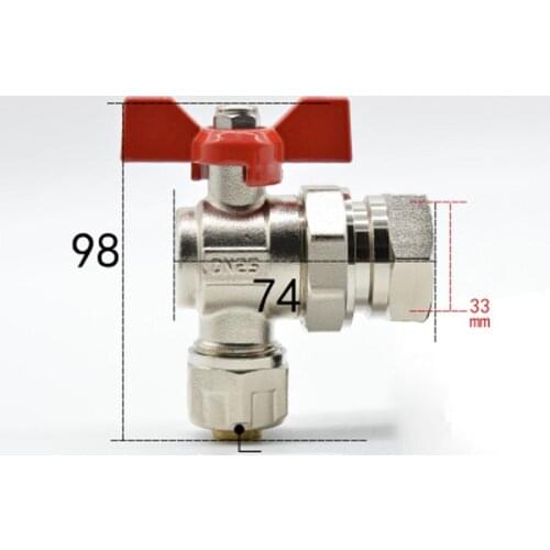 DN25 G 1" BSPP Female Fit 16/20mm ID/OD PEX Tube Nickel Plated Brass Angle Ball Valve With Red Handle For Water Mainfold
