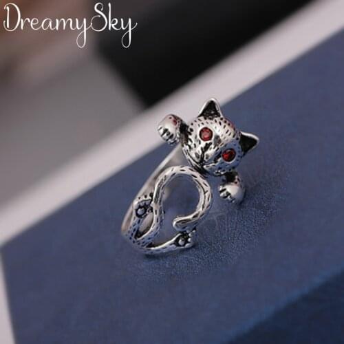 DreamySky Bijoux Boho Style Silver Color Big Cat Rings For Women Gifts Large Adjustable Finger Rings