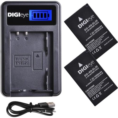 2X EN-EL20 EN-EL20A Battery + LCD USB Charger for Nikon Coolpix P1000 Nikon 1 J1, J2, J3, S1,1 W1 Nikon Coolpix A