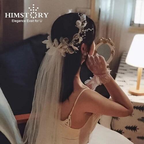 Himstory Romantic Garland Bridal Veil Flower Crown Hairbands Handmade White Beach Wedding Jewelry Hair Accessories