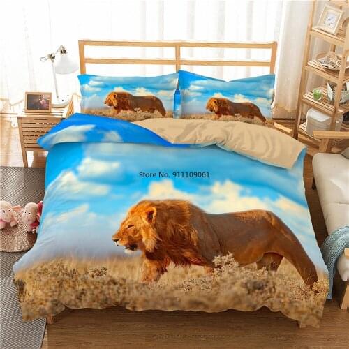 2-3PCS Home Textile 3D Lion Bedding Set Lovely Animals Duvet Cover with Pillowcase Quilt Covers King Queen Full Size Bedclothes