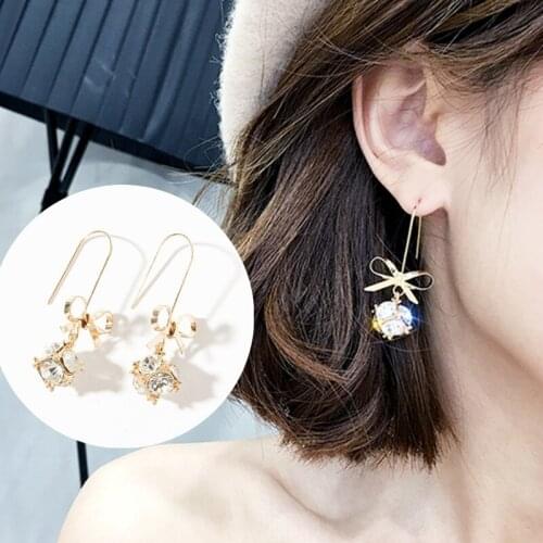 Korean New Bow Knot Cubic Crystal Earrings Wild Ear Jewelry Personality Long Temperament Earrings For Ladies Gifts Wholesale