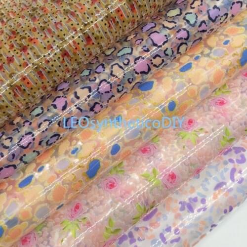 LEOsyntheticoDIY JELLY Transparent TUP Leather with Printed Flowers Leopard Vinil For DIY Bows 21X29CM R065