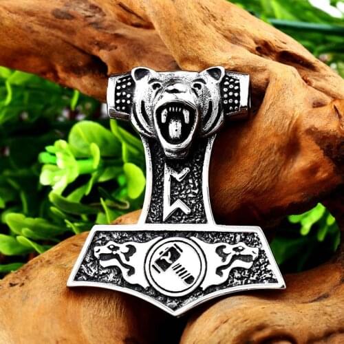 Beier stainless Nordic Vikings Bear Print Amulet Pendant Necklace The Norse Wolf pendant Necklace Nordic Talisman BP8-353