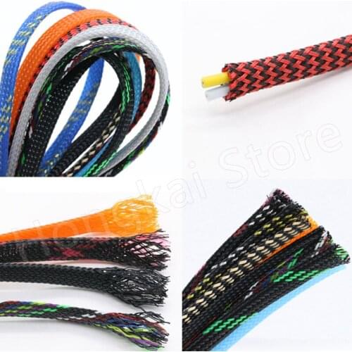 Ø14mm Multicolor PET Nylon Braided Sleeve Tube Three Weave Encryption Wire Protection Sleeve -60℃~125℃ Good Flexibility