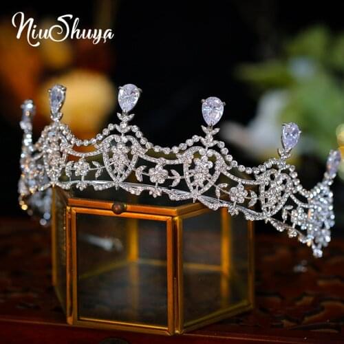 NiuShuya Baroque Luxury Rhinestone CZ Bridal Crown Tiaras Diadem Headband Bride Headpieces Wedding Hair Accessories