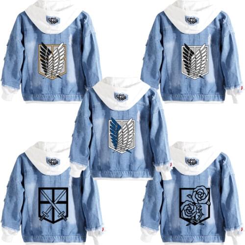 New Attack on Titan hoodie Anime Eren Jaeger Coat Men Women reflect light Fashion Denim Jacket