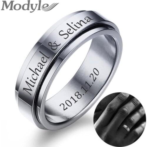 Modyle New Personalized Engraving Spinner Rings for Woman Gold Silver Color Stainless Steel Custom Name Ring Jewelry Bijoux