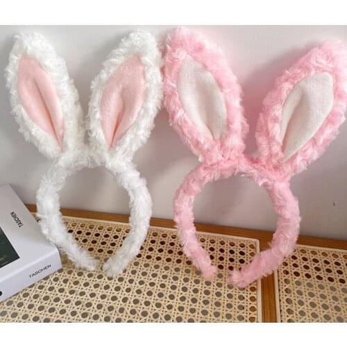 Soft Headband with Bunny Ears Plush Animal Hair Hoop Fluffy Easter Christmas Cosplay Cartoon Theme Party Costume