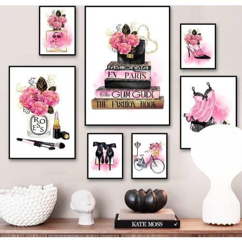 Perfume Lipstick Fashion Bag Book High Heels Art Canvas Painting Nordic Posters And Prints Wall Pictures For Living Room Decor