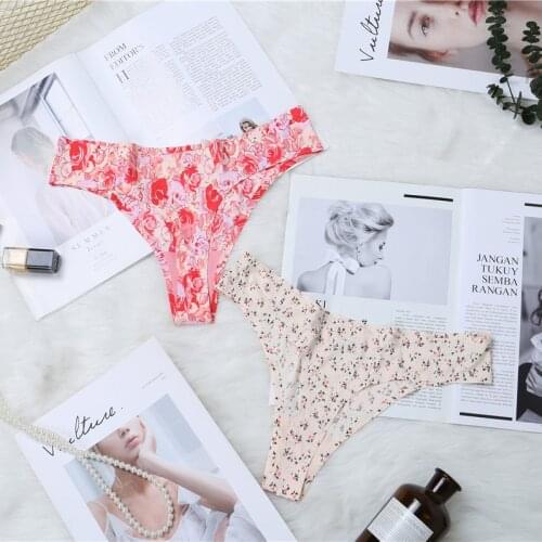 Sexy Women Briefs Bikini Bottom Brazilian Floral Thong Panties Seamless Low Waist Womens Panties G String Underwear