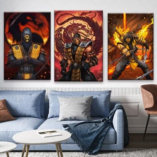 Mortal Kombat Poster Posters and Prints Scorpion Fighting Game Canvas Painting Wall Art Picture for Living Room Home Decor