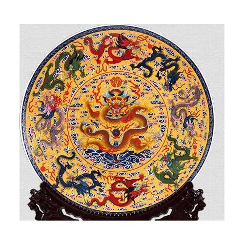 Elaborate Chinese Classical Collectible Decorated Colorful Dragon Plate