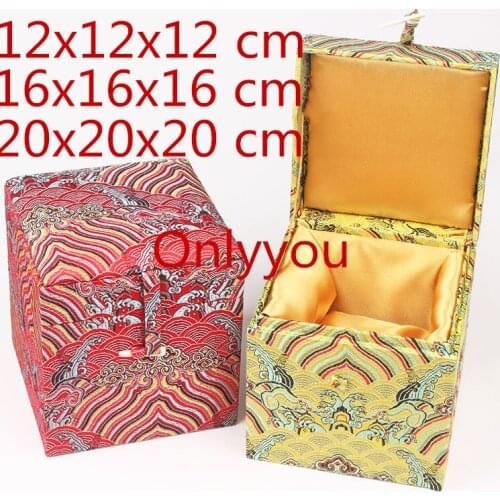 Cotton Filled Luxury Chinese Silk Brocade Wooden Collection Box 12 16 20 Cube Storage Decoration Case High End Jewelry Packaing