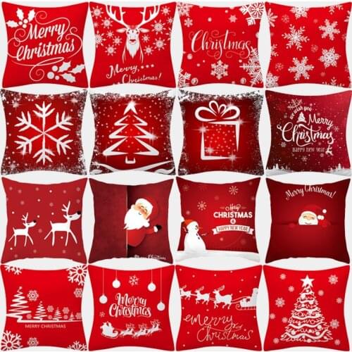 Christmas Cushion Cover 45x45 Pillowcase Polyester Merry Christmas Printed Sofa Cushions Decorative Pillow Covers Home Decor