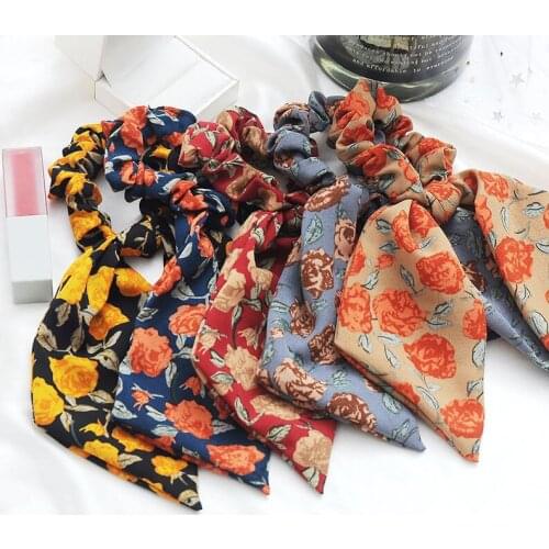 Chiffon Bowknot Hair Scrunchies Fashion Women Broken flower Ponytail Holder Tie Top Elastic Hair Rubber Bands Hair Ornaments