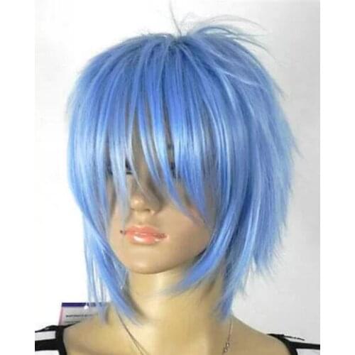 Shun &Wholesale&>> Exquisite Light Blue Straight short Cosplay Women Wig