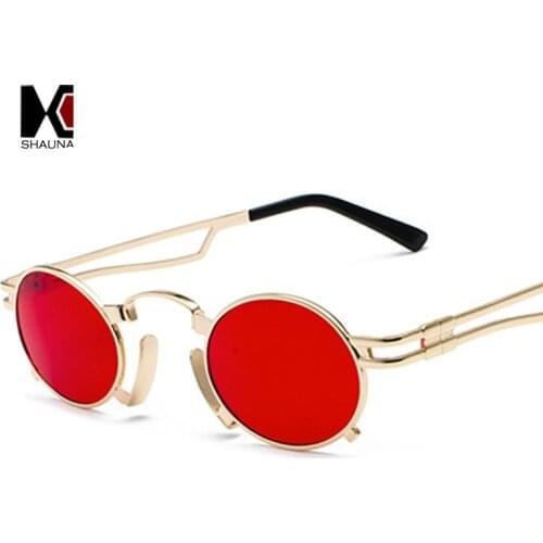 SHAUNA Vintage Oval Sunglasses Small Unique Sun Glasses Punk Shades Men Hollow Out Metal Frame Red Lens Glasses UV400