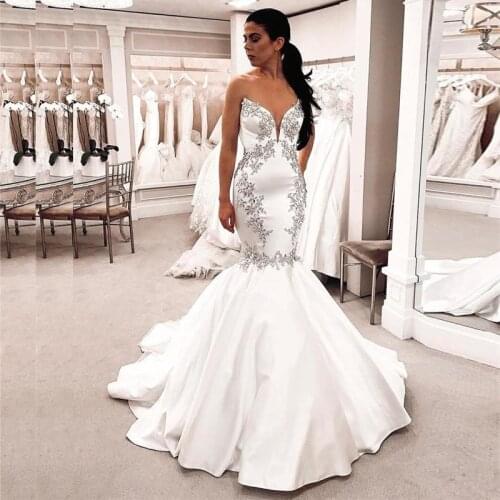 ANGELSBRIDEP Sweetheart Mermaid Wedding Dresses Robe de mariee Fashion Applique Court Train Formal Wedding Bride Dresses Hot