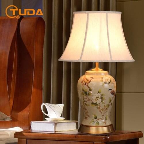 TUDA 38x66cm Free Shipping New Chinese Style Flower and Bird Ceramic Table Lamp for Bedroom Living Room Bedside Lamp Table Lamp