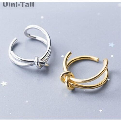 Uini Tail new design hot-selling 925 sterling silver fashion personality line double knot ring geometric asymmetric braided ring