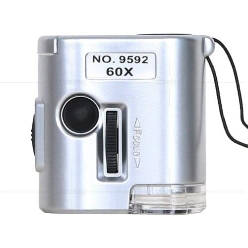60 times microscope portable multifunctional LED light pocket magnifying glass with leather case lanyard