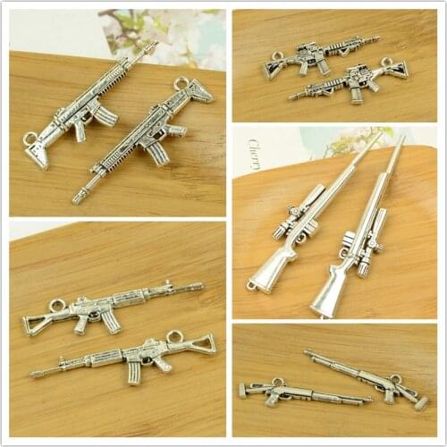 Rifle/long machine gun/shooter/AK47/weapon shape antique silver alloy vintage jewelry making accessories findings bracelet beads