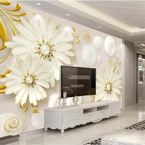 Wellyu Custom wallpaper 3D photo mural white flowers high-grade embossed modern minimalist jewelry TV background wall paper обои