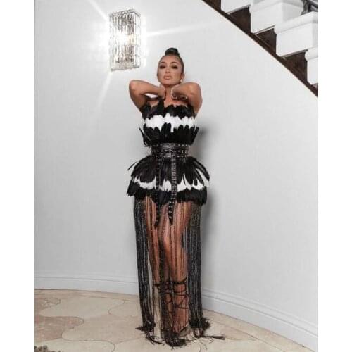 Womens Off the Shoulder Sexy Feather Bodycon Long Dress Tassel Fashion Celebrate Party Dress Red Carpet Dress