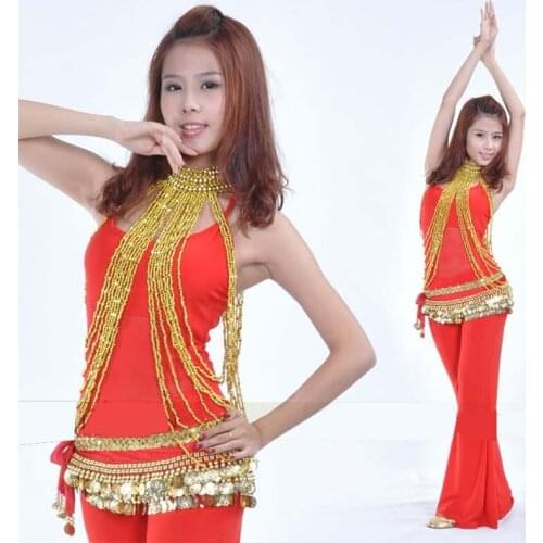 Gold/Silver Dancing Belly Dance Costume Long Bead Necklace Jewery Gold Silver Necklace for Dancer Women 2 Colors