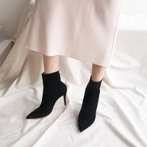 2020 Winter New Black Three Styles 6CM/8CM Pointed Toe Stiletto Fashion Shoes All-match Sexy Short Boots Women