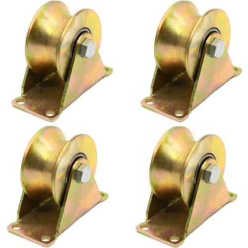 1/4PCS 1.5" 2" 3"Steel U-Groove Wheel Heavy Duty Rigid Caster for Inverted Track Sliding Gate Wire Rope Rail Capacity 551 lbs