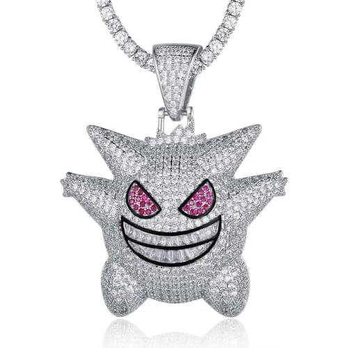 100% Micro Zircon Hip Hop Cartoon Ghost Pendant Necklace For Men Jewelry Wholesale Bling Bling CZ Rapper Jewelry Party Gift