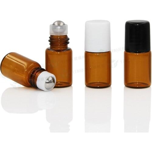 2ML Amber Roll on Glass Bottle, 2CC Sample Vial, Small Essential Oil Bottle + Metal Roller Ball 1000pcs/lot