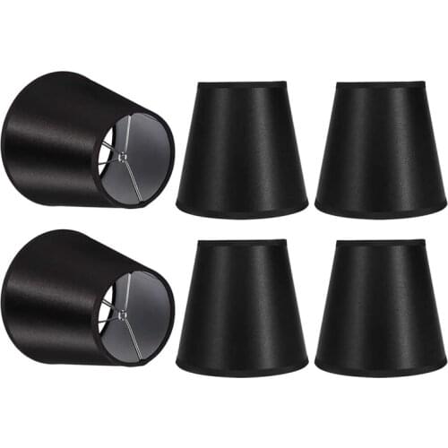 6Pcs Clip Lamp Shade In Black Faux Silk Fabric - Clips On To Candle Bulbs On Chandeliers And Wall Lights