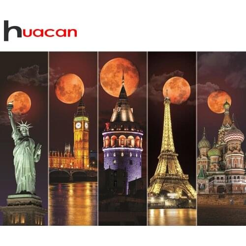 Huacan 5D Diamond Painting New Arrivals Building Moon Diamond Mosaic Embroidery Landscape Picture Of Rhinestones Home Decor