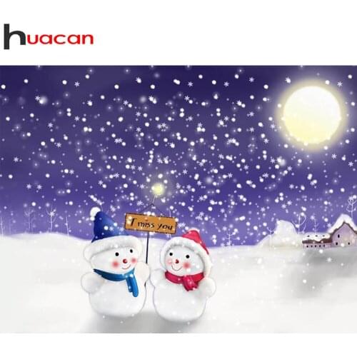Huacan Diamond Painting Full Snowman Christmas Home Decor Diamond Embroidery Mosaic Moon Snow Wall Stickers