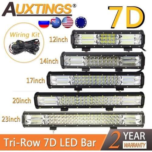 Auxtings 7D Tri-Row Combo Offroad LED Light Bar 12'' 14" 17" 20" 23''in Led Work Light Bar for Car Truck SUV ATV 4x4 4WD 12v 24V