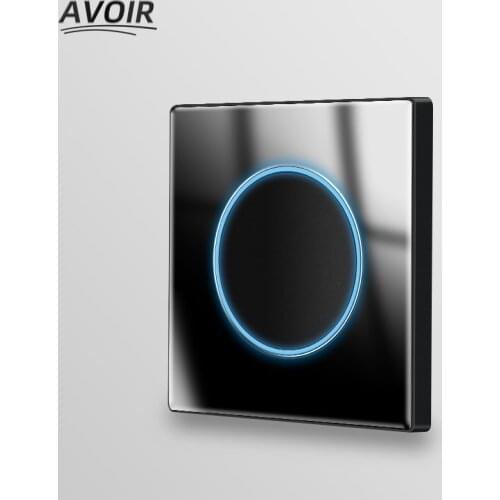 Avoir Wall Light Switch With Indicator Luxury Black Glass Panel Push Button Switches 1 2 3 4Gang 1 2 Way Electrical Outlets 220V