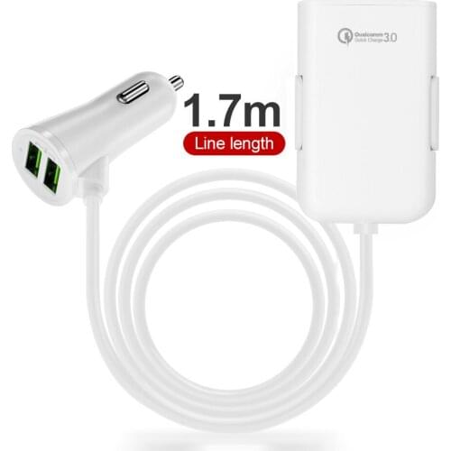 USB3.0 car charger 4-port QC3.0 + 2.4A + 3.1A universal USB fast charging adapter, 5.6 feet extension cable suitable for tablet