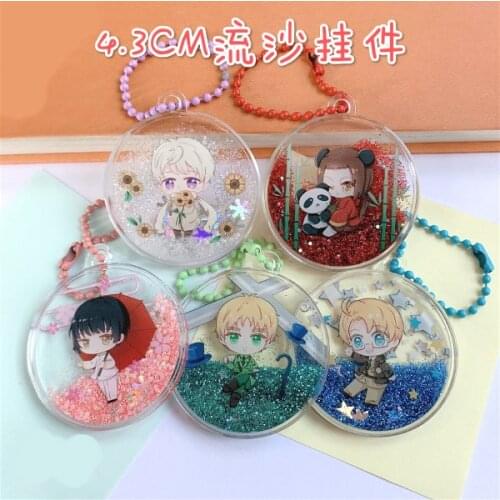 Axis Powers Hetalia APH Wang Yao Arthur Kirkland Ivan Cute Quicksand Acrylic Keyring Cartoon Keychain Toy Bag Pendant Gift