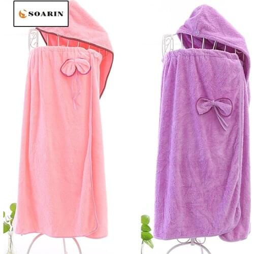 SOARIN Bath Towel Solid Microfibre Bathrobe Absorvente Summer Shower Hair Drying Cap Set Of Bath Towels Toalha De Banho Bathrobe