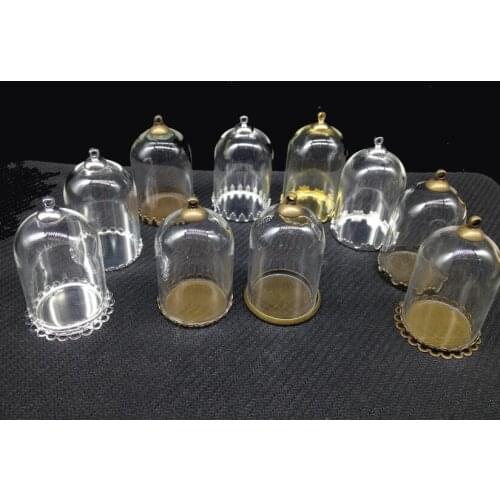 20sets 38*25mm tube shape clear glass bubble bottle jar & metal tray & top connector for jewelry necklace accessories finding