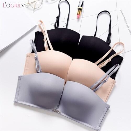 Logirlve Push Up Invisible Bras For Women Seamless Square Cup Bra Bralette Deep-V Brassiere BH Strapless Wire Free Underwear Bra