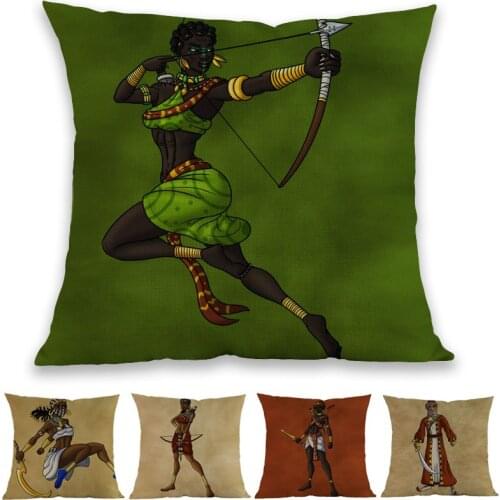 Cartoon Ancient Africa Persian Women Soldiers Fashion Modelling Linen Cotton Pillow Case Home Sofa Decoration Cushion Cover