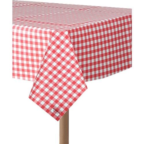 Meleni Home Kendinden Desenli Silinebilir - Leke Tutmaz Kırmızı Kare Desenli Şık Tasarım Muşamba Masa Örtüsü