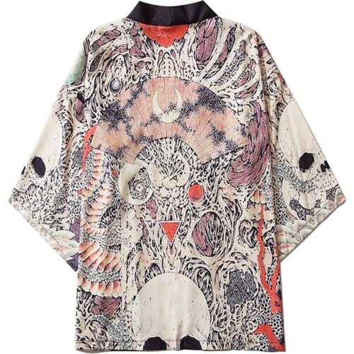 Skeleton Print Kimono Cosplay Haori Obi Japanese Harajuku Asian Clothes Men Women Traditional Cardigan Blouse Streetwear Yukata